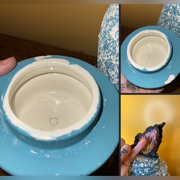 Vintage 3D Butterfly Spackle Plaster Urn Ginger Jar Vase Butterfly Sculpture Art - Picture 10 of 10